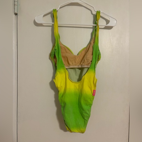 Vintage 90s Bikini One Piece Swimsuit Citrus Swim Neon Green Yellow Medium - Picture 5 of 6